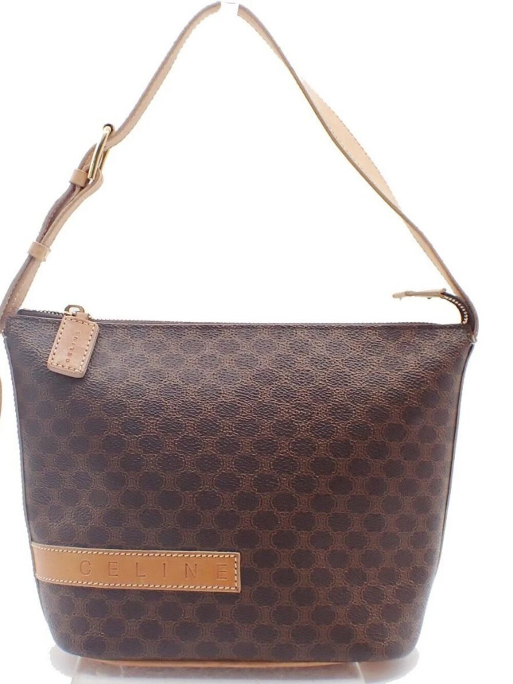 CELINE Logo Macadam Pattern Shoulder Bag PVC Leather Brown GHW Italy 33KC954